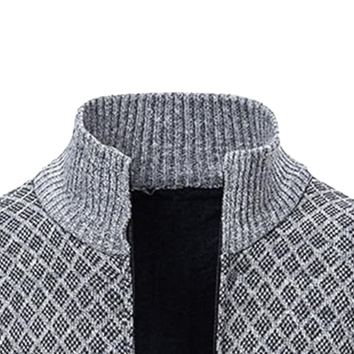Mens Diamond Check Pattern Sweater Winter Warm Thickening Knit Cardigan Threaded Elastic Hem Knitwear4