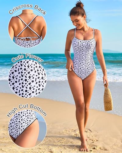 Image of Jolefille Womens One Piece Swimsuit Tummy Control Modest Bathing Suit Teen Girls Swim Suit Cute Floral Swimwear