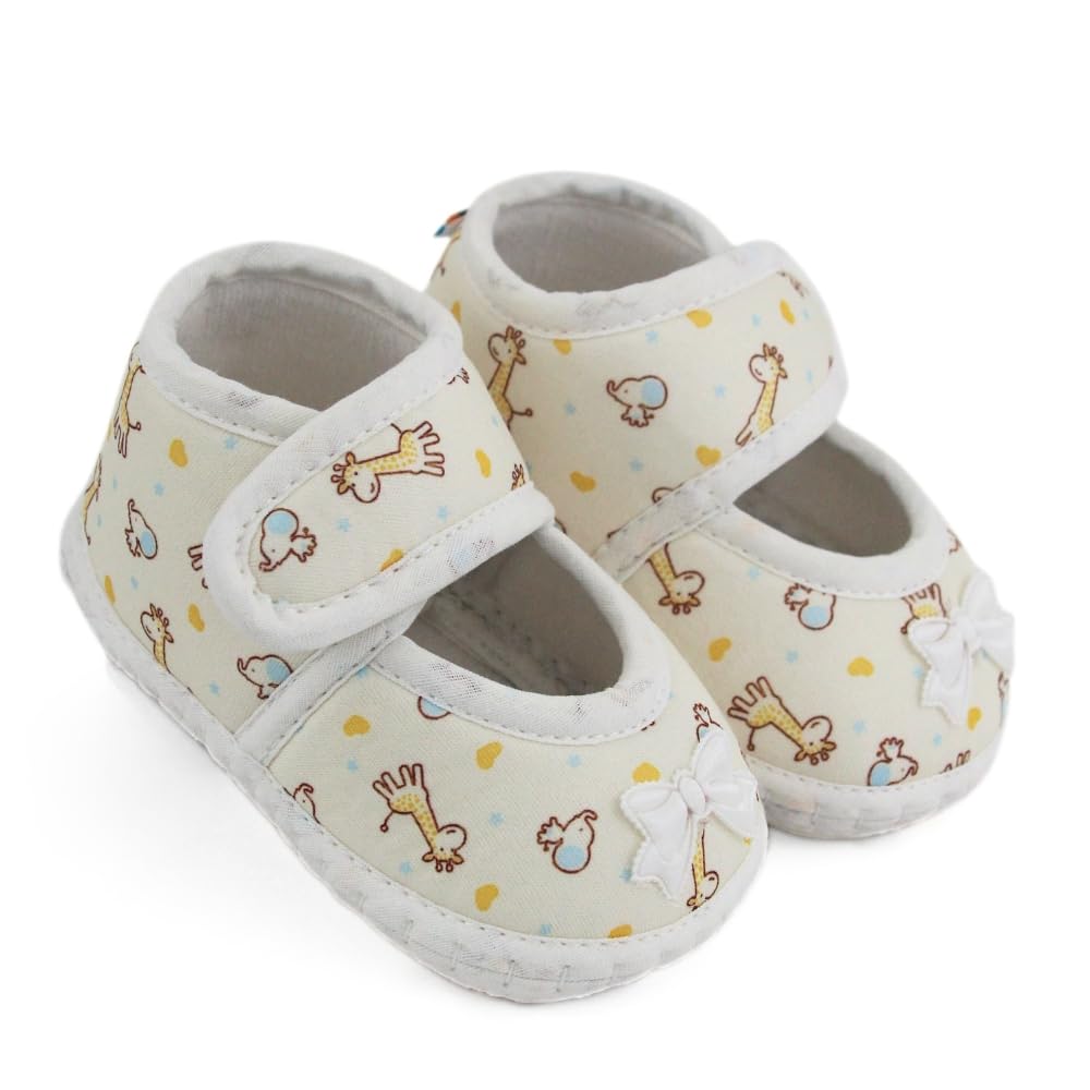 6 To 12 Months Baby Girls Giraffe Printed Soft Cotton Bow Yellow,White Hook & Loop Belly Booties-BT5620-image-45