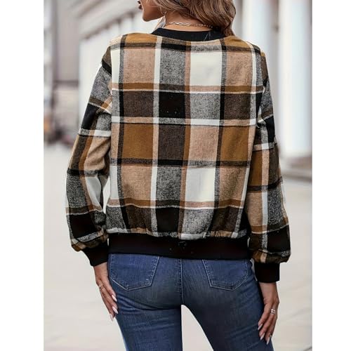 Shackets for Women 2025 Trendy Casual Zip Up Flannel Plaid Jackets Long Sleeve Lightweight Outwear Coat Fall Clothes3