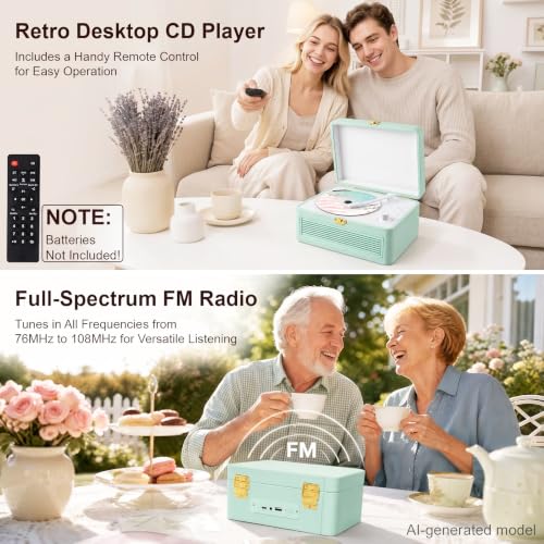 Image of Gueray CD Player Portable Bluetooth: Retro CD Players with Speakers Vintage CD-Player 3600mAh Rechargeable & Radio & Remote Control Support USB /AUX Playback Headphone Jack (Green)