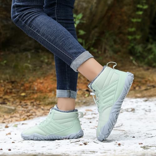 Hiking Boots Women Men,Winter Fur Lined Warm Snow Boots,Fuzzy Waterproof Hike Barefoot Boot,Wide Toe Box Ankle Booties,Zero Drop Sole Walking Shoes,Slip On Anti-Slip Sneaker,Casual Outdoor Shoes3