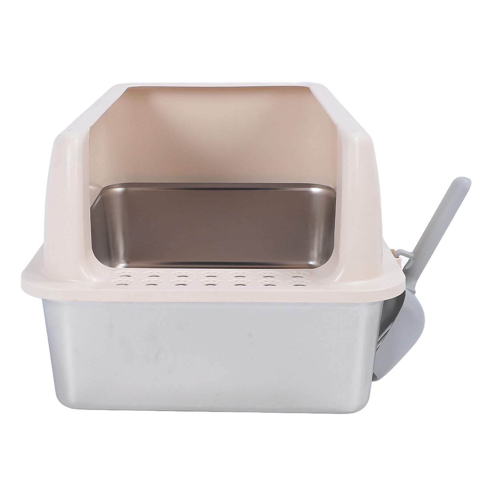 Extra Large Cat Litter Box with Scoop, High Sided Stainless Steel Litter Box for Big Cats, Anti Splashing Semi Closed Design with Splash Guard Cover, Durable and Easy to Clean (Khaki) - image 5