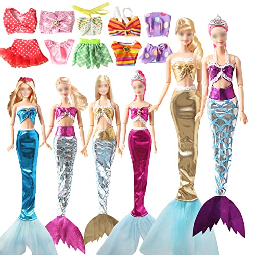 Digabi 11 Sets Mermaid-Barbi Mermaid Tail Dresses and Bikini-Clothes Set Fit 11.5 Inch 12 Inch Doll Mermaid-Bar-B-i - with Tail Summer Beach Swimwear Swimsuit for Little Girl's Toy Dolls Pool Toys