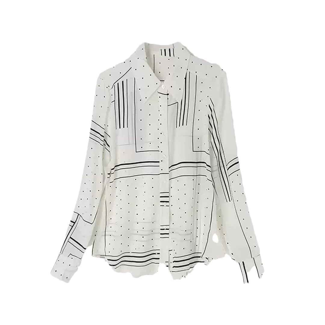 Disimlarl Camicie da donna in seta a maniche lunghe con risvolto Slim Stripe Print Bluse Button Office Lady Camicia casual