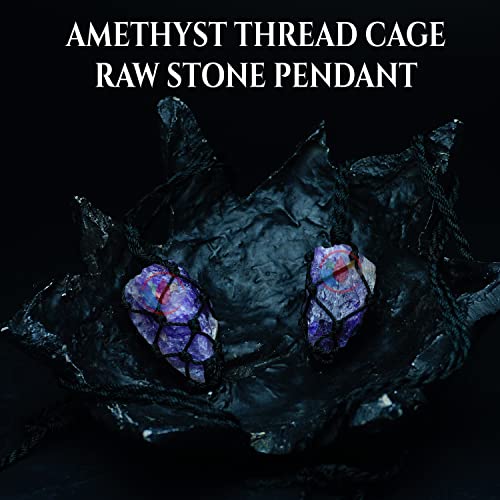 Image of REMEDYWALA Charged Energized Raw Stone Thread Cage Wrapped Pendant | Raw Stone Thread Cage Wrapped Pendant for Women and Men