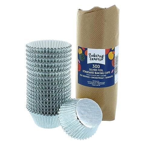 Bakery Crafts Silver Baking Cups, Premium Foil Cupcake Liners, 2" Muffin Cases, Holders - Extra Large Pack of 300 Cover