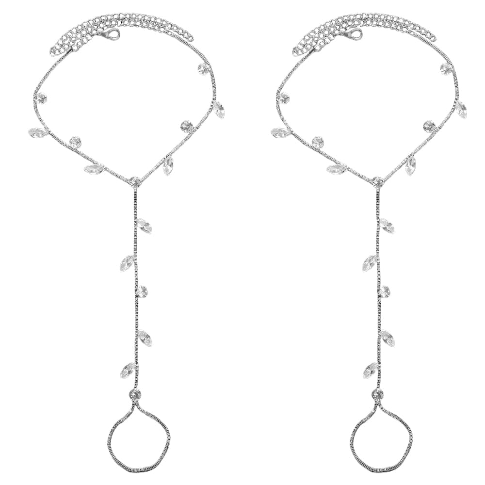 KokomaLeaf Foot Chain Barefoot Sandals Anklet for Beach Rhinestone Anklets Crystal Ankle Bracelet for Women Lady's Beach Wedding Foot Jewelry Party Accessories