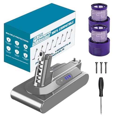 Image of High Capacity 25.2V 7000mAH V10 Battery SV12 Compatible with Dyson V10 Battery Replacement for Dyson SV12 /Animal /Absolute /Fluffy /Motorhead Series Vacuum Cleaner, with 2 Filters(Not Fit V8 SV10)