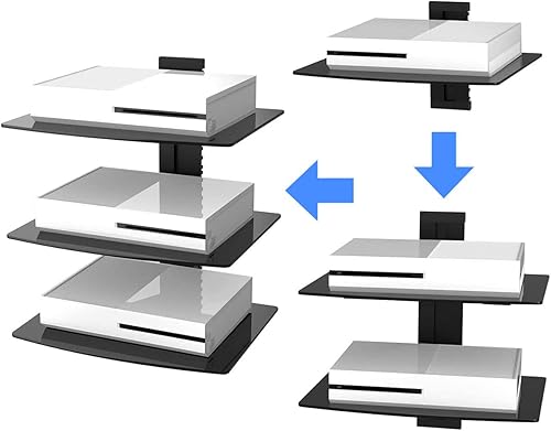 Miniatura 25 de suptek Soporte de altavoz, estante de vidrio flotante para reproductores de DVD/cajas de cable/consolas de juegos/accesorios de TV, 2 estantes,