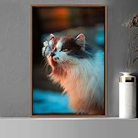Framed Canvas Wall Art Cat Animals Cat Chic Multicolor Photography Urban - 16x24 inches