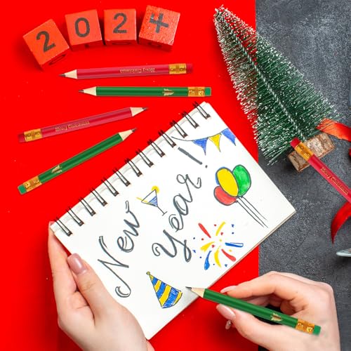 Lápices de grafito cortos navideños 50 piezas rojo y verde miniatura 7