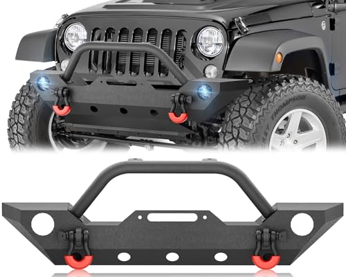 Image of for Wrangler JK JL & Gladiator JT Front Bumper Compatible with 2007-2026 Jeep Wrangler JK JL JKU JLU Unlimited & Gladiator JT 2 /4 Doors with Winch Plate, Bull Bar, D-rings, OE Fog Light Holes