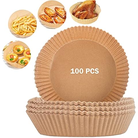 Yokgrass Air Fryer Disposable Paper Liner, 100PCS Non-stick Air Fryer Parchment Paper, Oil-proof, Water-proof, Baking Paper for Air Fryer, Baking Roasting Microwave Cover