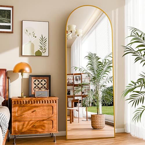 Image of 58 inchx19 inch Floor Mirror Full Length, Arched Full Length Mirror with Stand, Full Body Mirrors for Bedroom Living Room or Cloakroom Gold