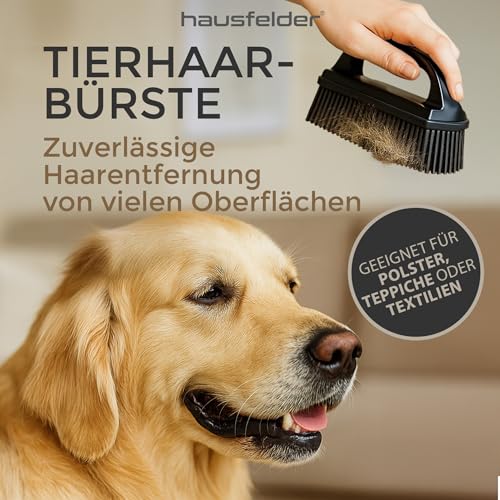Hausfelder Tierhaarentferner Bürste - Gummibürste für Tierhaare auf Sofa, Auto & Kleidung - Fusselbürste Hund & Katze - Wiederverwendbare Kleiderbürste für Teppich & Polster (Schwarz)