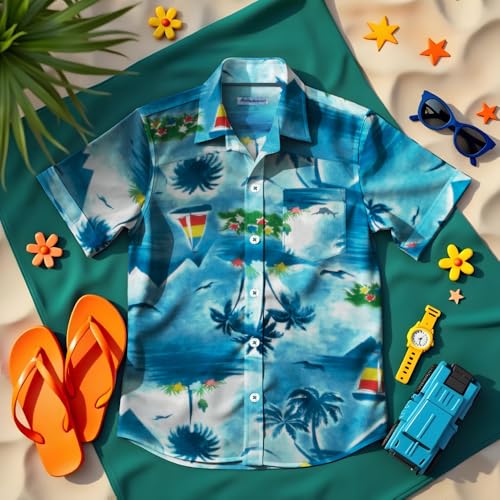 Image of Tommy Bahama Boys Classic Woven Button-Down Short-Sleeve Hawaiian Shirt with Pocket for Kids
