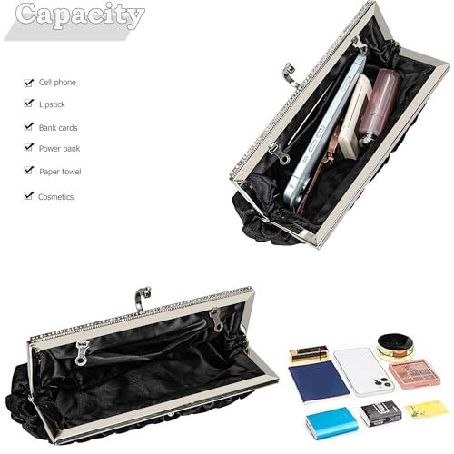 Image of Classic Satin Clutch Bag Diamante Embellished Formal Evening Handbag for Wedding Prom Party Purses
