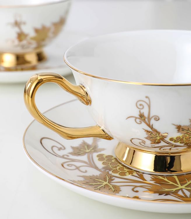 Set di tazze e piattini da caffè e tè in ceramica set di tazze da caffè e piattini in ceramica con foglie dorate piatto per tazza da latte e succo regalo di compleanno per ufficio e casa