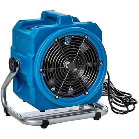 BlueDri Portable 1/5 HP, 870 CFM Mini Axial Air Mover Fan with Wall Mount Option for Water Damage, Drying and Ventilation, Blue, MA-870, Small Cover