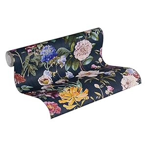 Jette vliesbehang behang tropisch bloemen natuurlijk 10,05 m x 0,53 m blauw groen rood Made in Germany 373364 37336-4