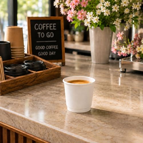Image of Restaurantware 4 Ounce Paper Cups, Pack of 25 Double Wall Disposable - Leakproof, Recyclable, White Paper Insulated Hot Beverage Cups, with Matching Lids Available for Purchase Separately