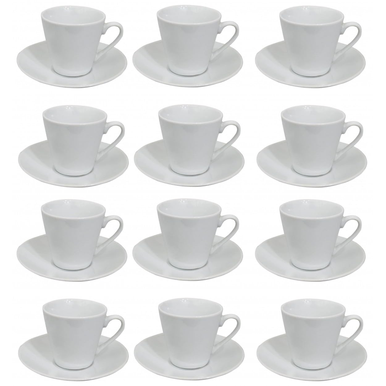 Hogar y Mas Juego de Café Barista Classic 24 Piezas 12 Tazas y 12 Platos de Porcelana Blanca. Servicio de Café para 6 Personas