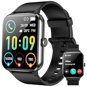 Smartwatch Herren Damen mit Telefonfunktion,1.85“ HD Smart Watch, 100+ Sportmodi Fitness Tracker mit 24/7 Herzfrequenz SpO2 Schlafmonitor Schrittzähler, IP68 Wasserdicht für IOS Android, 2 Armbänders