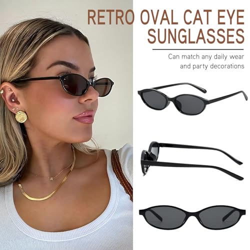 Pibupibu 8 Pack Retro Oval Cat Eye Sunglasses for Women 90s Design Small Sun Glasses Y2k Trendy 90s Narrow Shades Set3