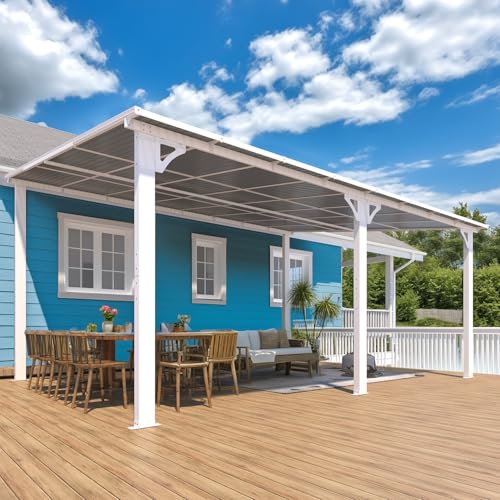 AECOJOY 16' x 12' Gazebo Outdoor Pergola for Patio, White Large Wall-Mounted Hard Top 12x16 Lean to Metal Gazebo Shelter Pergolas and Gazebos Clearance with Patio Roof, Heavy Duty Awnings for Backyard