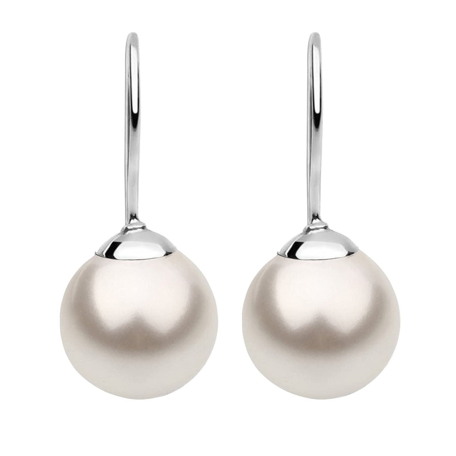 Nenalina Ohrringe Silber 925 Damen Ohrhänger mit Glas Perlen 10 mm Weiß
