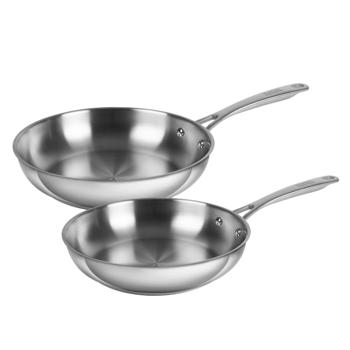 Kuhn Rikon Set di padelle da 24 cm e 28 cm, in acciaio inox non rivestito, con manici e finiture a specchio. Utilizzabile su qualsiasi piano cottura, compresi quelli a induzione e combustibile solido
