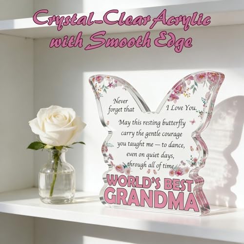 Grandma Gifts from Granddaughter or Grandson, Atarvana 4.7"x4.7"x0.4" Acrylic Keepsake Unique Butterfly Plaque Sign Birthday Mother's Day Present for Nana Grandmother — view 4