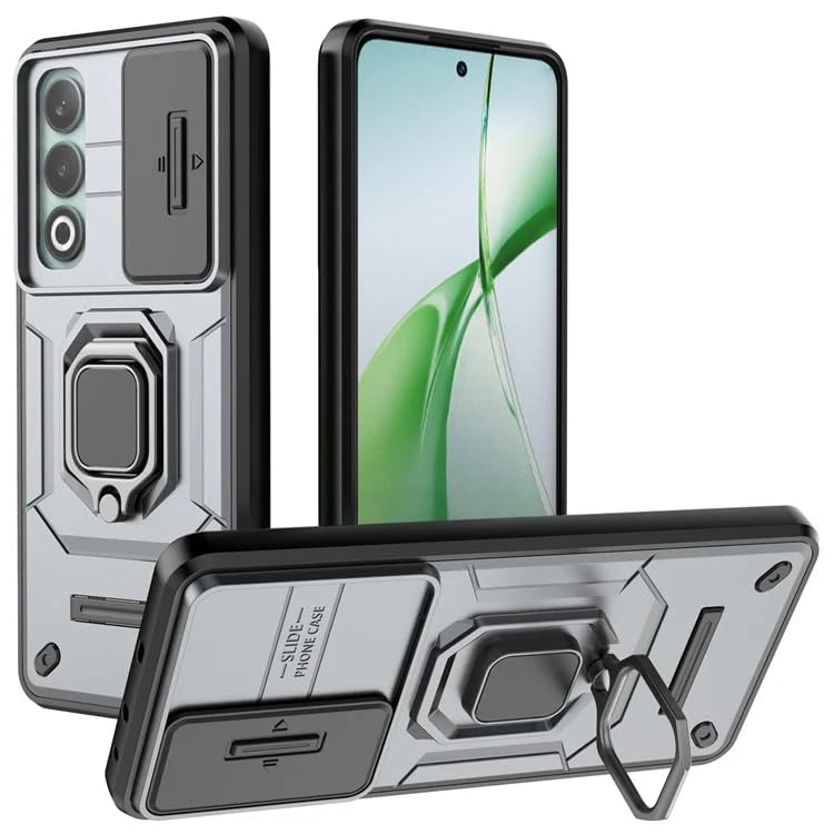 Image of Glaxx Heavy Duty Armor Back Case Cover for Oneplus Nord CE 4 5G - Magnetic Kickstand Ring with Camera Shutter Protection, Rugged Bumper Hard Back Cover for Oneplus Nord CE 4 5G (PC & TPU|Silver)