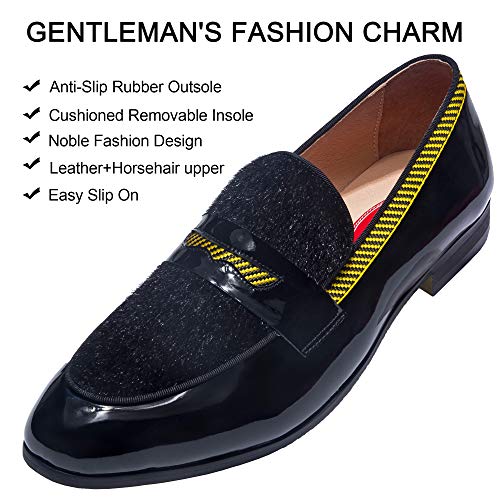 Men's Fashion Formal Leather Loafers and Wedding Dress Shoes for Men with Yellow Plaid, Penny Slip-On Smoking Luxury Men Shoes (Black)2