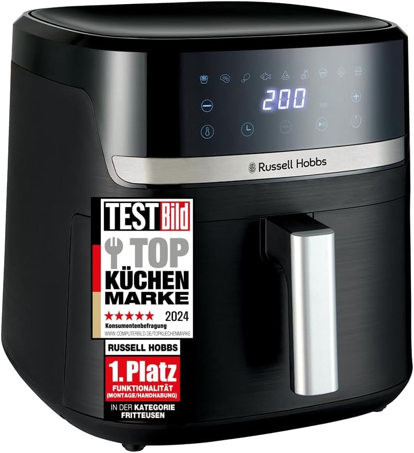 Russell Hobbs Airfryer XXL 8,3L Rapid Airfryer [Compact, 9 programs] Satisfry (Dishwasher safe, Max 200°C, Oil-free preparation, Touchscreen, Keeping Warm, Roasting, Baking, Grilling) 27632-56