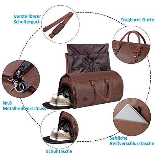 Image of seyfocnia Convertible Travel Garment Bag,Carry on Garment Duffel Bag for Men Women - 2 in 1 Hanging Suitcase Suit Business Travel Bag, Brown-leather, One size, Modern
