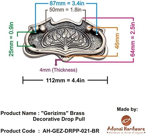Adonai Hardware Gerizims Brass Decorative Drop Pull (Supplied as 2 Pieces per Pack)