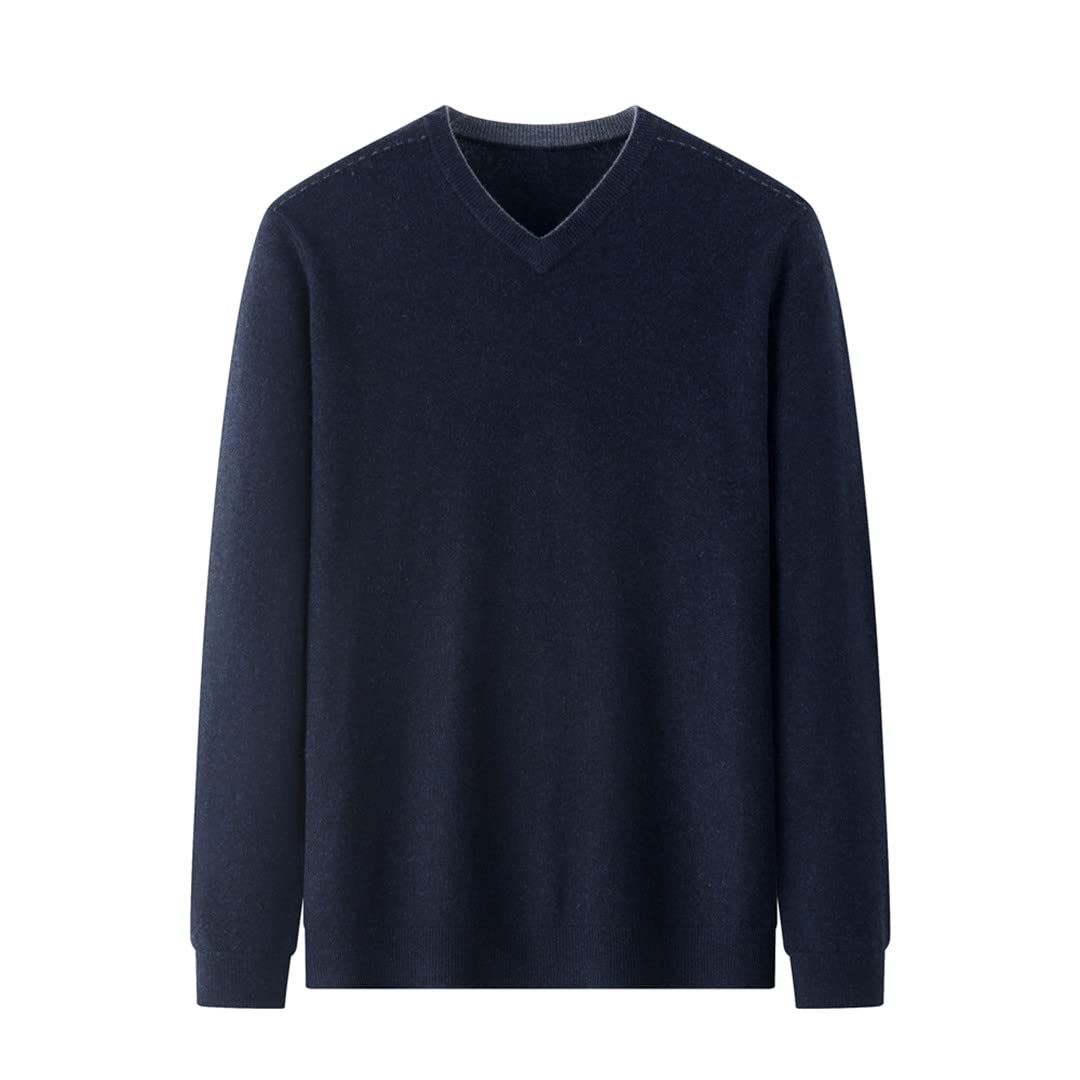 Los hombres jersey de lana de color sólido con cuello en v suéter de punto de los hombres ropa de otoño, azul, XL