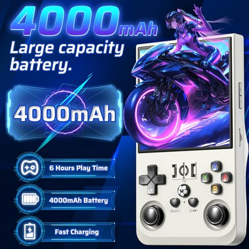 Image of R36MAX Retro Handheld Game Console, 4.0 Inch IPS HD Screen Portable Retro Gaming Console, 1.5GHz CPU Support 30+ Emulator Console Video Game Console, 4000mAh Battery (64GB White)