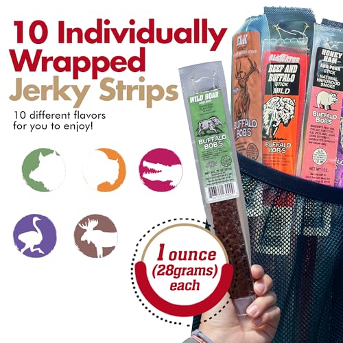 Jerky-N-Spice Buffalo Bob'S Exotic Jerky (10-Pack), 10 Flavor Variety Pack Of Exotic Snacks, Wild Game Jerky Snack Packs For Fathers, Food Gifts Healthy Beef Sticks thumb #2