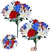 22 heads cemetery flowers for grave 2 bunches 16 inch artificial fake flowers patriotic memorial bouquets 4th of july red white blue carnations lily hydrangea flowers for outdoor indoor home decor  urban country home decor