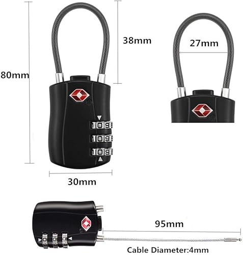 Miniatura 2 de TSA - Cerraduras de equipaje, candados de combinación de dígitos y cable de acero, cerradura de seguridad de viaje, cerradura codificada para