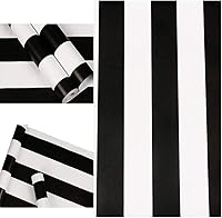 Vista 2 de Papel tapiz autoadhesivo de vinilo blanco y negro a rayas para despegar y pegar, papel para pared, muebles, armarios, dormitorio, cocina, baño