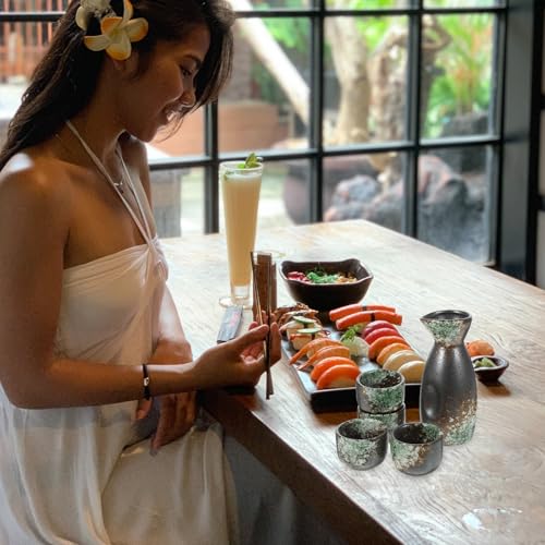 Juego de sake de cerámica clásica con tazas decorativas reutilizables 5