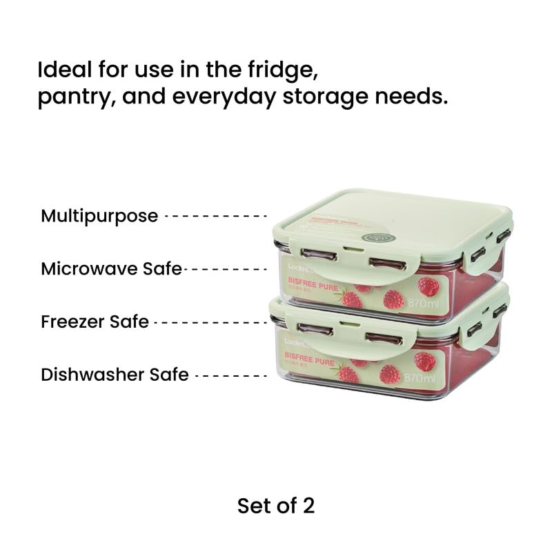 Image of LocknLock 870ml Food Storage Containers (Pack of 2) | Airtight, Leakproof, BPA-Free Plastic Boxes | Stackable Kitchen Containers for Meal Prep, Fridge & Pantry Storage