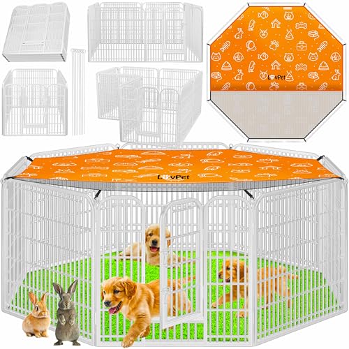 LovPet Recinzione per cuccioli, gabbia per cani XXL, 8 griglie da 80 x 80 cm, resistente alle intemperie, con porta per cani, gatti, cuccioli, conigli, porcellini d'India, con tetto e ancore