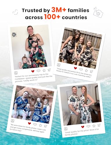 Image of PATPAT Family Hawaiian Matching Outfits - Mommy and Me Vacation Outfits | Halter Sundresses and Button Down Shirts,Caribbean Vacation Summer Tropical Outfits,Hawaiian Boho Tropical Floral Printed