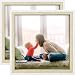Golden State Art, Set of 2, 8x8 Picture Frame - Tall/Split Molding - White/Beige Color - Easel for Tabletop Display, Sawtooth Hangers for Wall Display - Great for Weddings, Events, Memories
