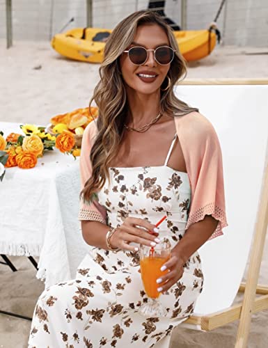 Image of Totatuit Women's Short Sleeve Bolero Shrug for Dresses Open Front Knit Cropped Cardigan Loose Sheer Cardigan Sweater